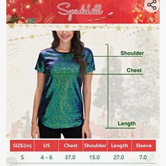Spadehill Mermaid Green Sequined Top Size S - Picture 5 of 10